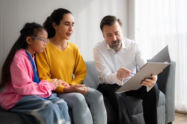 Family receiving parent counselling in Calgary