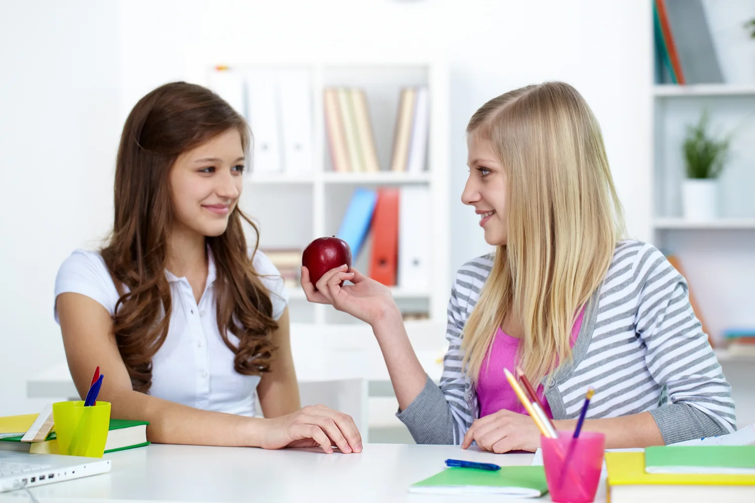 Two girls discussing gifted assessment