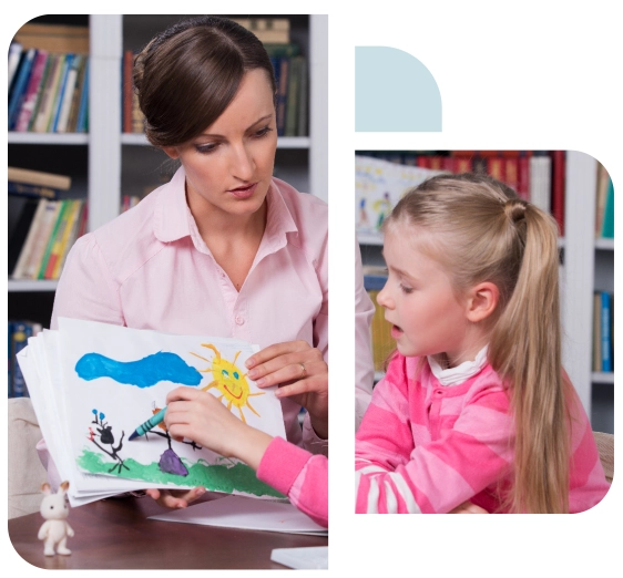 Child behavioral therapist using art.